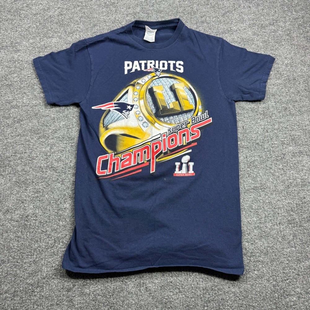 New England Patriots Delta Pro Weight T Shirt Mens S Blue Super Bowl LI Graphic